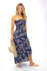 Florence Strapless Dress In Blue Tea