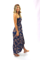 Florence Strapless Dress In Blue Tea