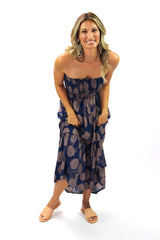 Florence Strapless Dress In Blue Tea