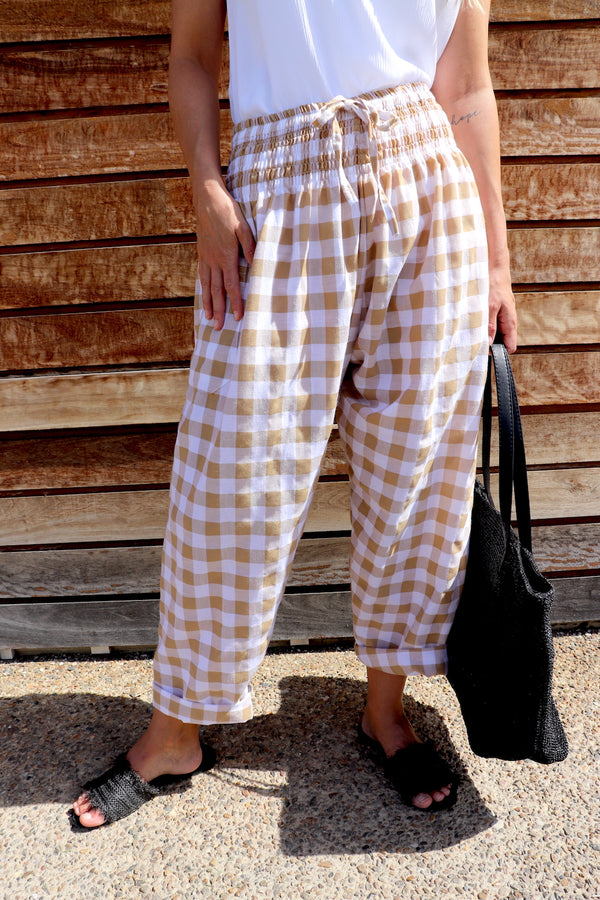 Dream Pant in Cotton Gingham Latte - Pre Order Available