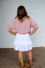 Ladies or Girls Ripple Effect Mini Skirt In White