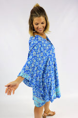 Set Free Batwing Top/Dress In Blue Fields