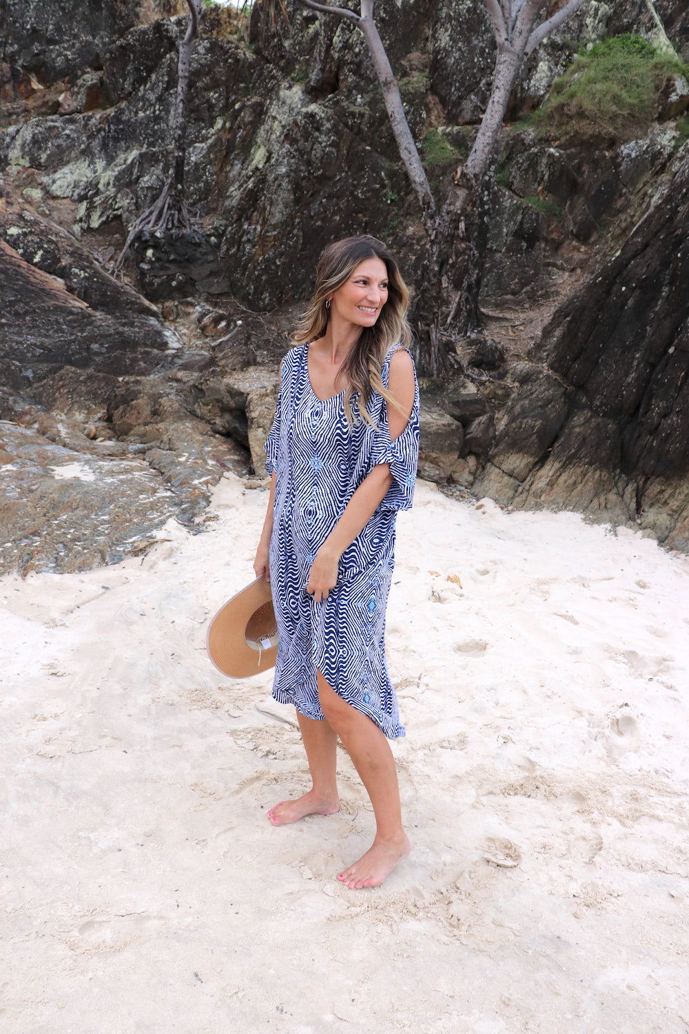 Cold Shoulder Dress In Uluru Navy  Rock Olive
