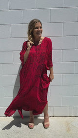 Long Kaftan In Red Animal