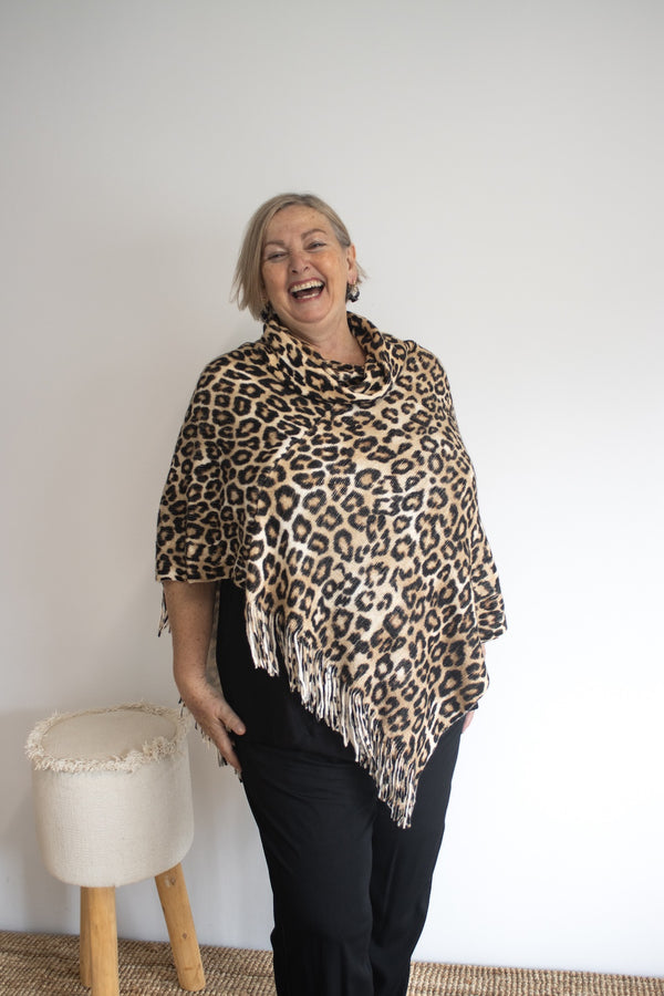 Snow Leopard Poncho with Tassels