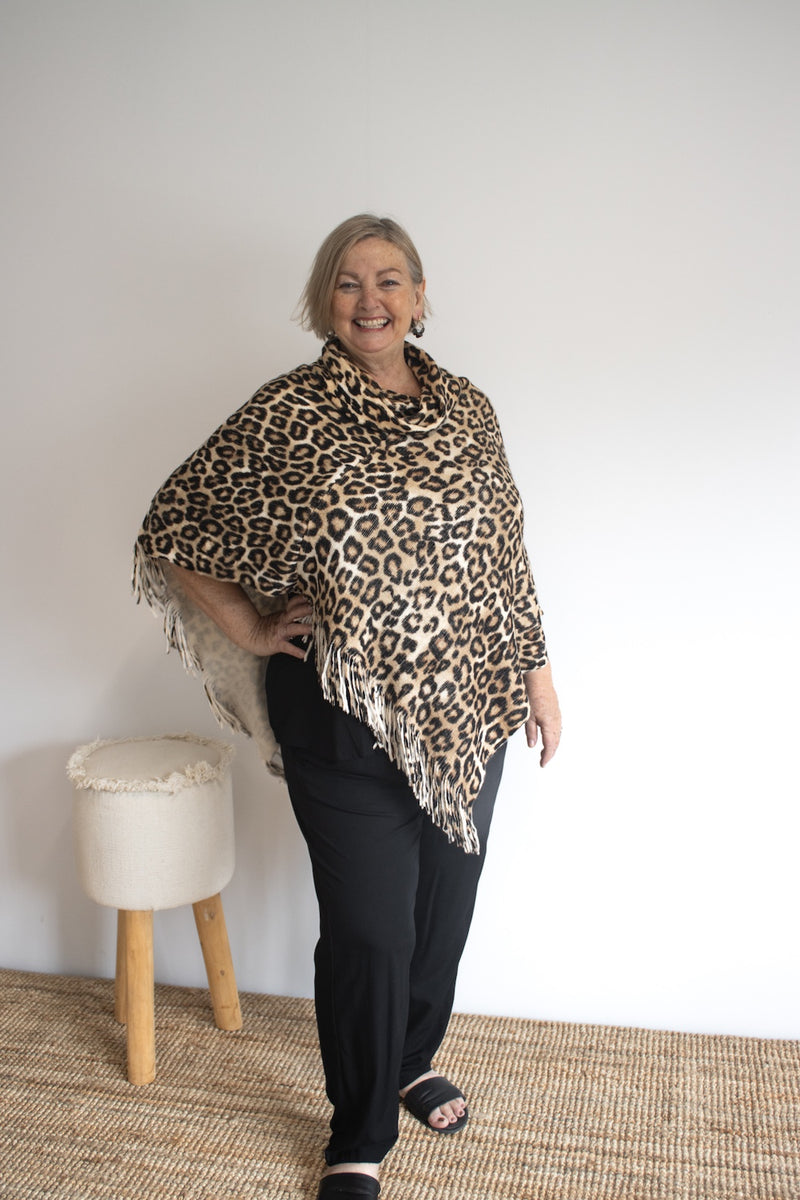 Snow Leopard Poncho with Tassels