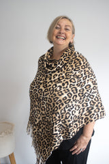 Snow Leopard Poncho with Tassels