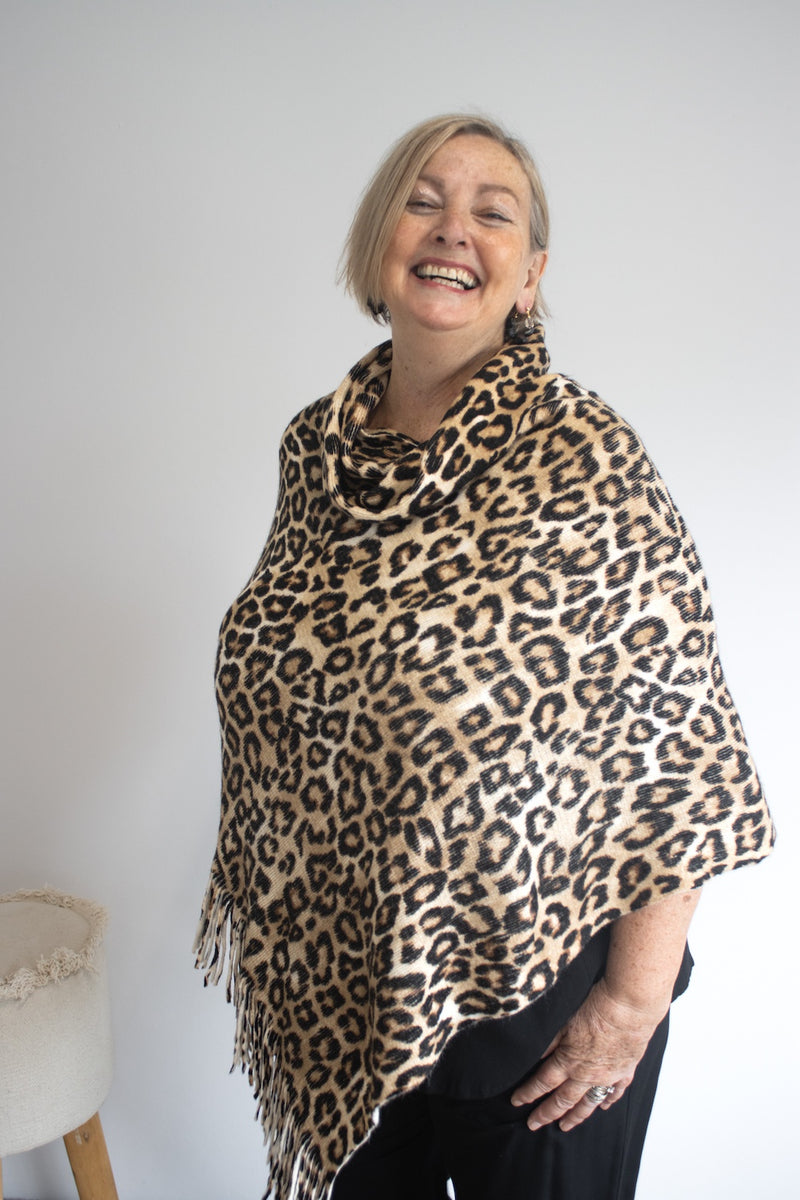 Snow Leopard Poncho with Tassels