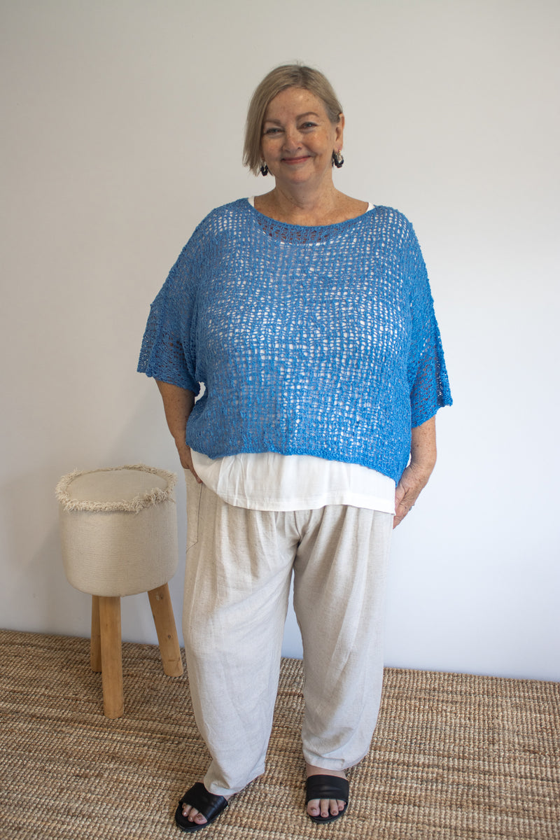 Travel Overlay Knit Top in Mykonos Blue