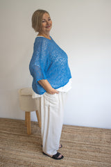 Travel Overlay Knit Top in Mykonos Blue