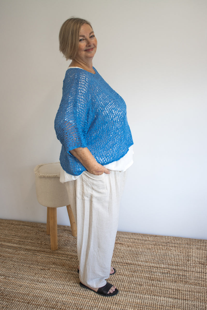 Travel Overlay Knit Top in Mykonos Blue