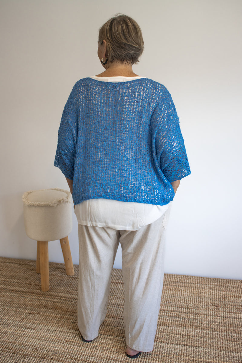 Travel Overlay Knit Top in Mykonos Blue