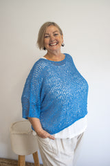 Travel Overlay Knit Top in Mykonos Blue