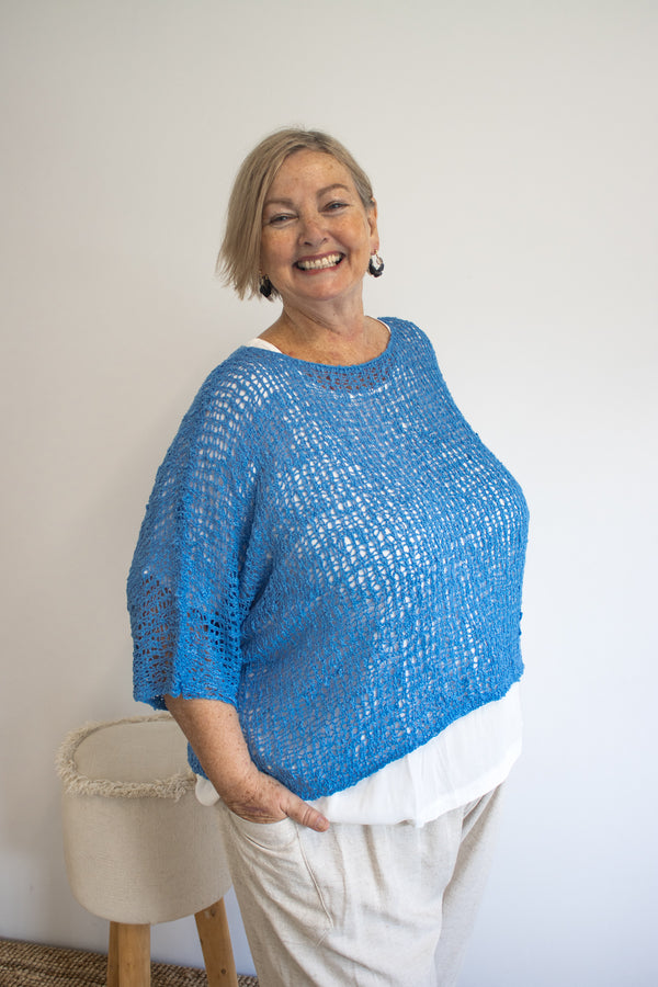 Travel Overlay Knit Top in Mykonos Blue
