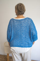 Travel Overlay Knit Top in Mykonos Blue