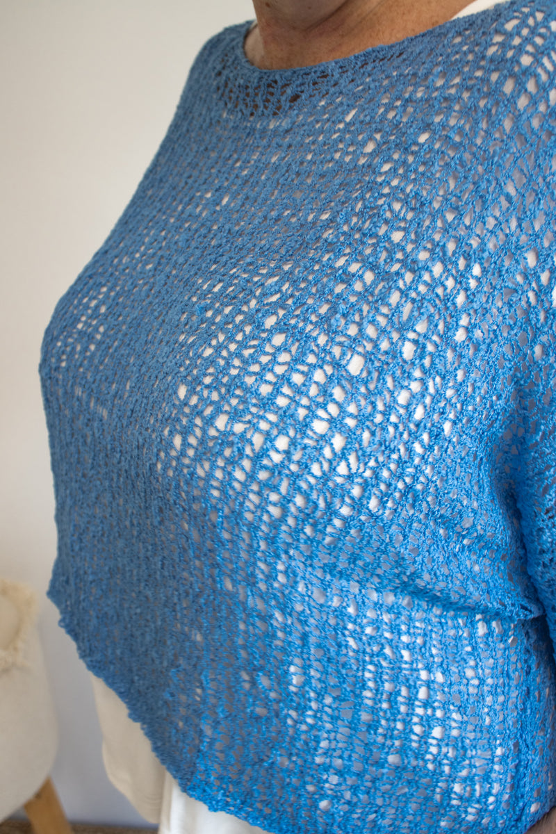 Travel Overlay Knit Top in Mykonos Blue