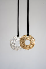 Gold Hammered Pendant Long Necklace