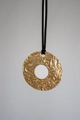 Gold Hammered Pendant Long Necklace