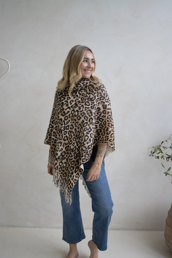 Snow Leopard Poncho with Tassels