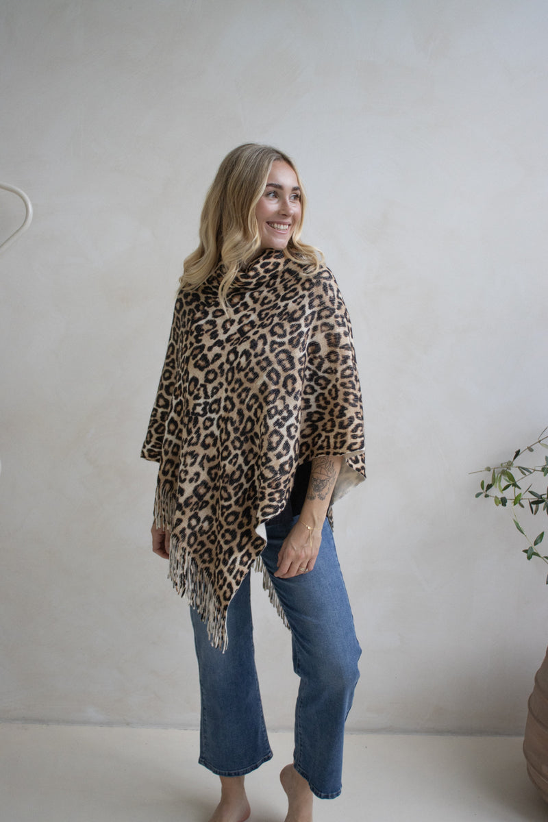 Snow Leopard Poncho with Tassels