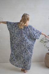Long Kaftan In Zebra Navy