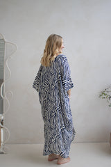 Long Kaftan In Zebra Navy