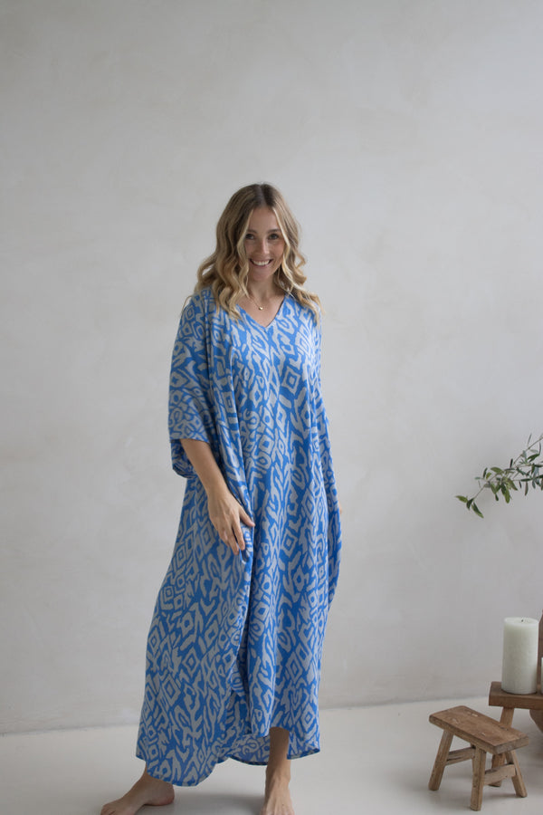 Long Kaftan In Mediterranean Blue