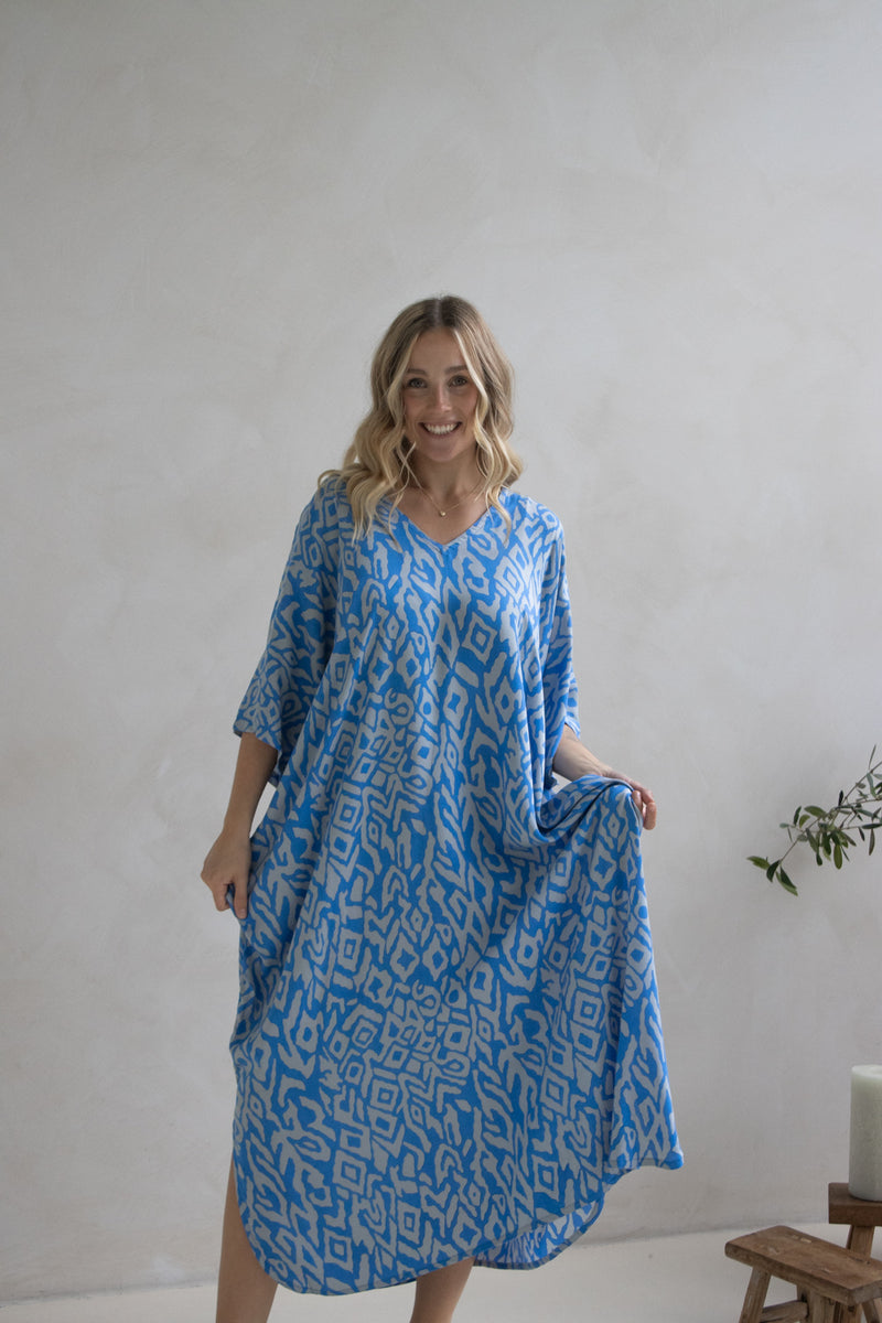 Long Kaftan In Mediterranean Blue