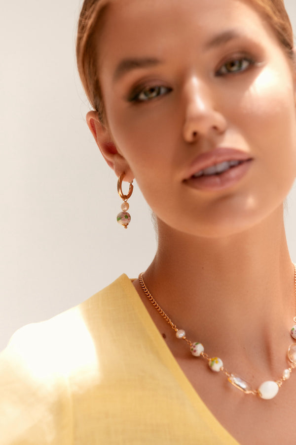 Mini Hoop Pattern Pearl Earrings In GOLD