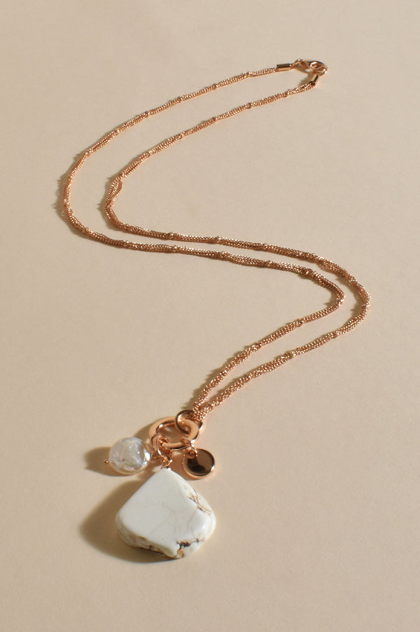 Stone Pearl Cluster Drop Necklace