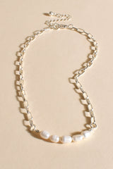 Pearl Panel Front Short Necklace in Silver