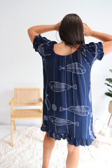 Aloha Dress In Navy Fish
