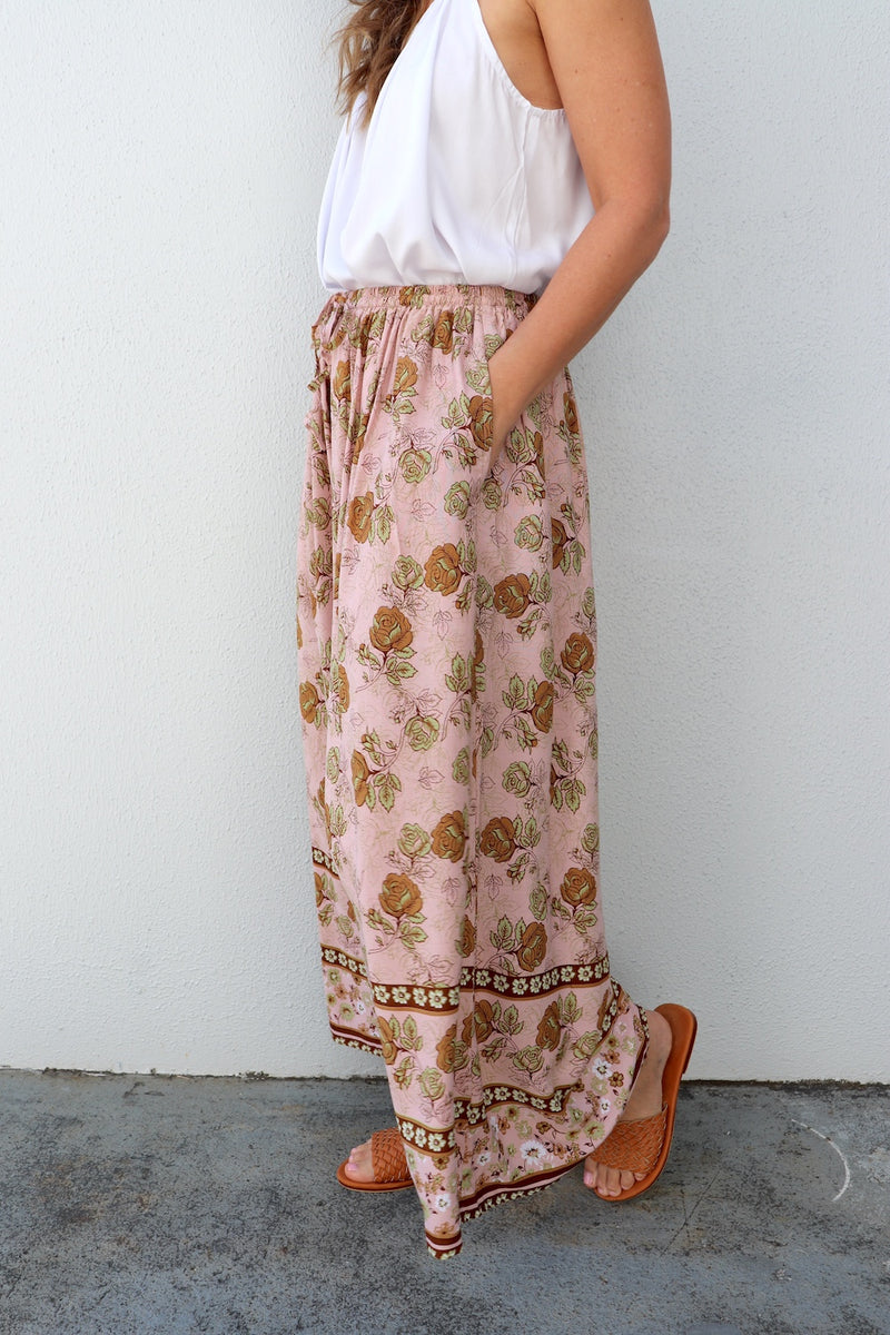 Bora Bora Long Wide Leg Pant in Pink Earth Rose