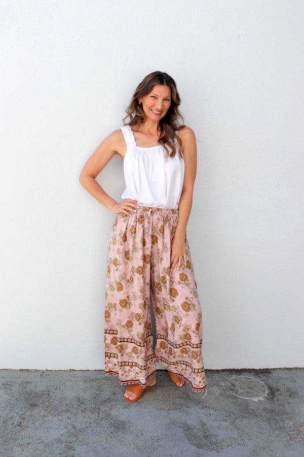 Bora Bora Long Wide Leg Pant in Pink Earth Rose