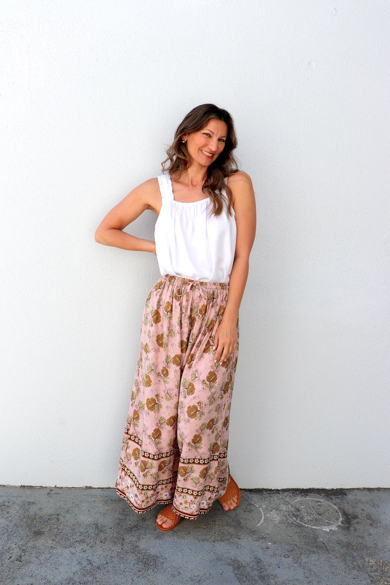 Bora Bora Long Wide Leg Pant in Pink Earth Rose