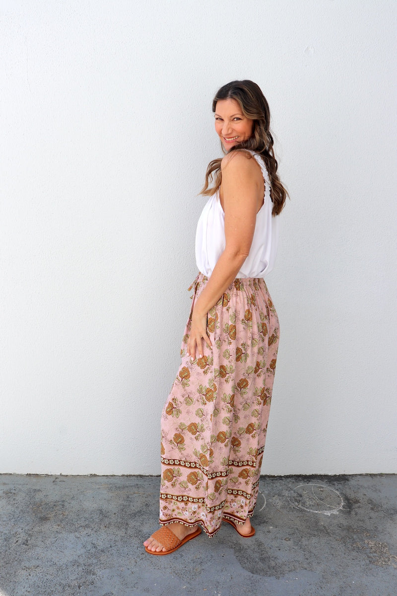 Bora Bora Long Wide Leg Pant in Pink Earth Rose