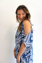 Cold Shoulder Dress In Blue Diamond