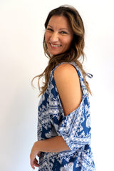 Cold Shoulder Dress In Blue Diamond