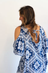 Cold Shoulder Dress In Blue Diamond