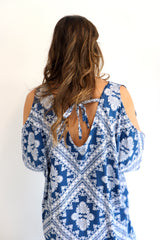 Cold Shoulder Dress In Blue Diamond