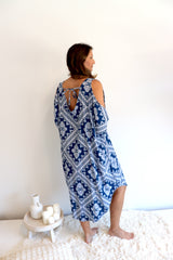 Cold Shoulder Dress In Blue Diamond