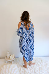 Cold Shoulder Dress In Blue Diamond