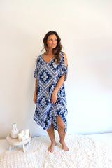 Cold Shoulder Dress In Blue Diamond