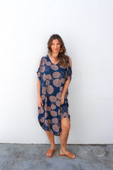 Cold Shoulder Dress In Blue Tea