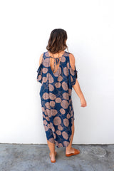 Cold Shoulder Dress In Blue Tea