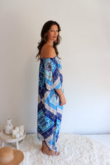 Freedom On/Off Shoulder Kaftan in Island Blue