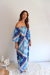Freedom On/Off Shoulder Kaftan in Island Blue
