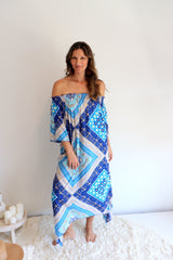 Freedom On/Off Shoulder Kaftan in Island Blue