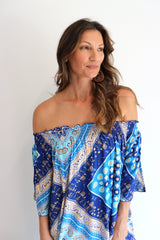 Freedom On/Off Shoulder Kaftan in Island Blue