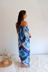 Freedom On/Off Shoulder Kaftan in Island Blue
